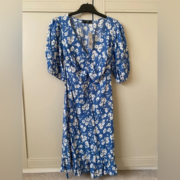 Blue and White Floral Dress - Picture 1 of 3